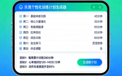 乐竞app个性化训练计划生成器界面，展示周计划与目标设定